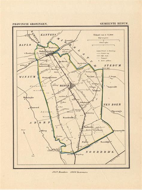 historische kaart plattegrond van gemeente bedum  groningen uit  door kuyper bolcom