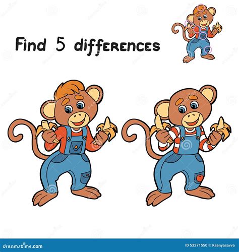 find  differences monkey stock vector illustration