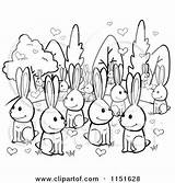Crowd Clipart Cartoon Rabbits Hearts Coloring Amorous Cory Thoman Outlined Vector 2021 sketch template