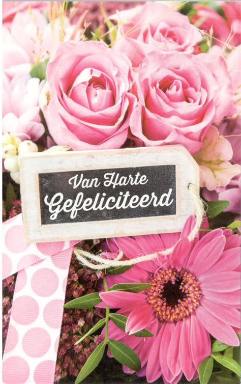 felicitatiekaarten met roze boeket bloemen