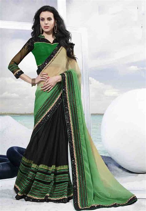 black green color chiffon net designersaree net saree designer