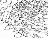 Coloring River Forest Landscape Pages Rivers sketch template