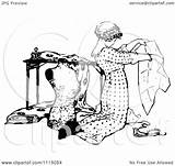 Vintage Illustration Seamstress Clipart Kneeling Working Royalty Prawny Vector Background sketch template