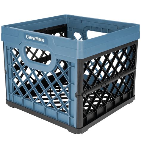 clevermade collapsible plastic milk crate storage box  gal slate