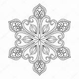 Mandala Neige Flocon Coloriage Vecteur Zentangle Griffonnage Volwassen Stijl Zwarte Illustratie sketch template