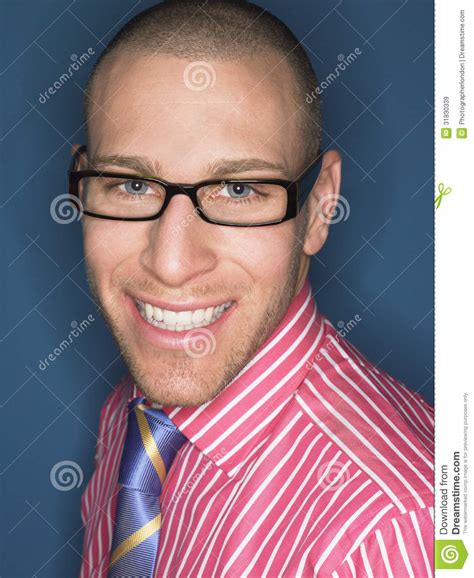 Portrait Of Smiling Bald Man In Glasses Royalty Free Stock