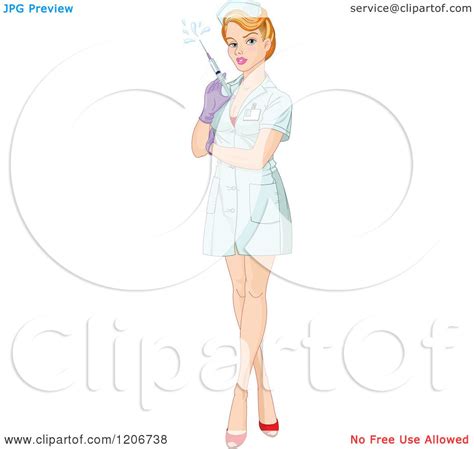 Cartoon Of A Sexy Nurse Squirting Liquid From A Syringe Royalty Free