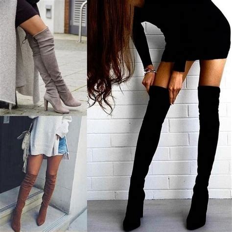 size 34 43 shoes boots black over knee sexy female lady thigh high best crossdress and tgirl store