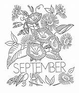 September Coloring Pages Month Vintage Printable Embroidery Sheet Flower Choose Board Patterns Hand Designs sketch template