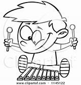 Playing Xylophone Cartoon Boy Happy Toonaday Clipart Vector Outlined Coloring 2021 sketch template