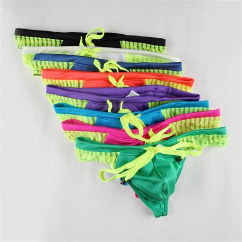 Mens Sexy Swimming Briefs Mesh Thongs G String Swimwear Beach Bikini