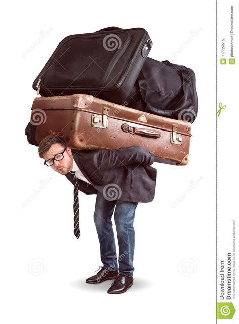 mens met zware bagage stock afbeelding image  strijd