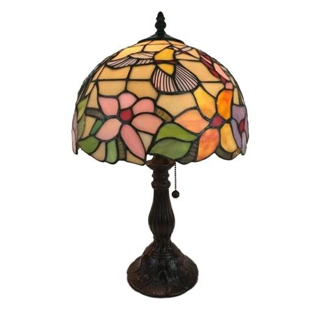 tiffany style table lamp 19 tall stained glass floral hummingbird