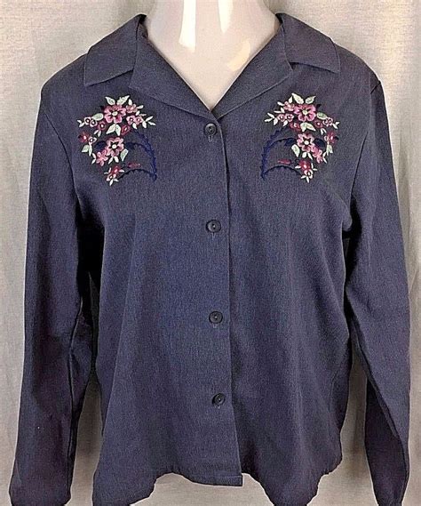 haband womens clothing embroidered jacket top sz  button front haband buttondownshirt casual