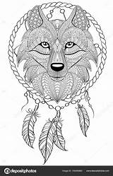 Wolf Dream Catcher Coloring Tattoo Dreamcatcher Drawing Pages Adult Getdrawings sketch template
