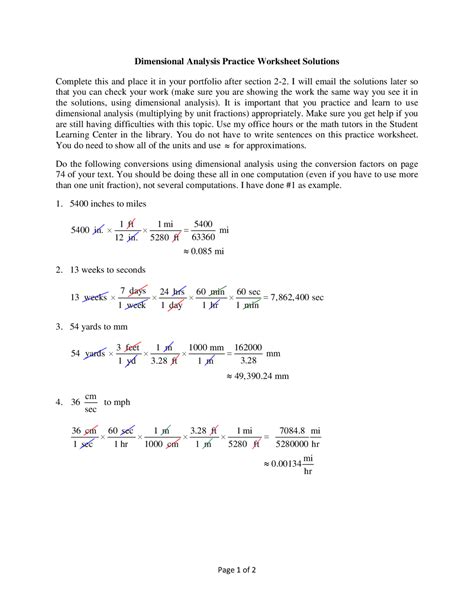 dimensional analysis worksheet