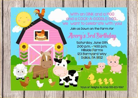 farm animal party invitation templates   printable girls farm