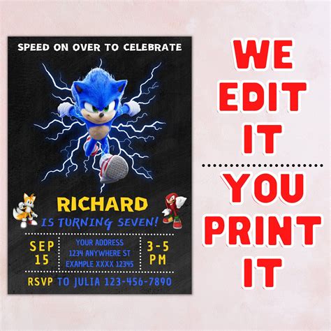 printable card  design sonic  hedgehog birthday cards invites