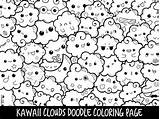 Kawaii Coloring Doodle Pages Cute Printable Clouds sketch template