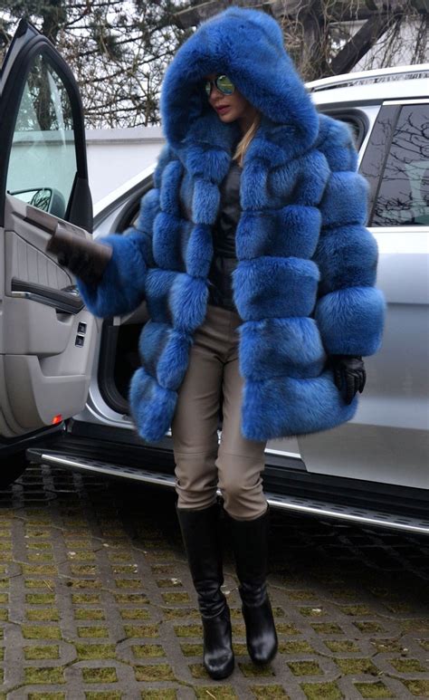 blue royal saga fox fur coat hood like jacket sable mink lynx silver