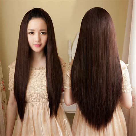 [usd 44 84] Wig Female Long Straight Hair Qi Liu Hai Half