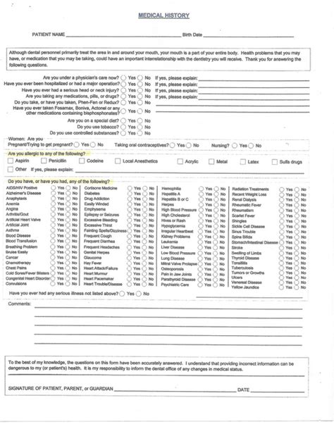 medical history form for dental office driverlayer search engine