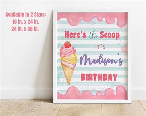 printable heres  scoop ice cream party sign template etsy