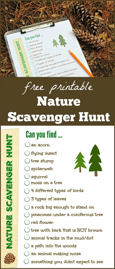 nature scavenger hunt list wfree printable