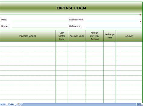 expense form template excel templates