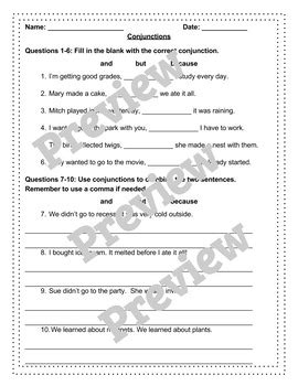 conjunctions worksheet      lees learners tpt