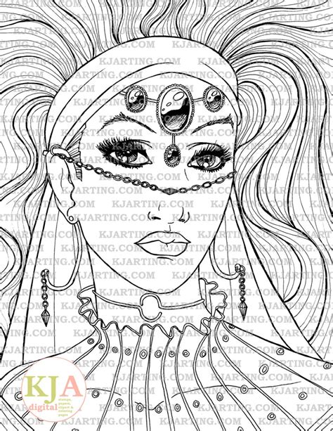 jeweled queen coloring page lineart printable etsy