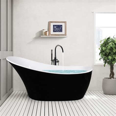 akdy   glossy black acrylic tub  bathtub  tub filler combo