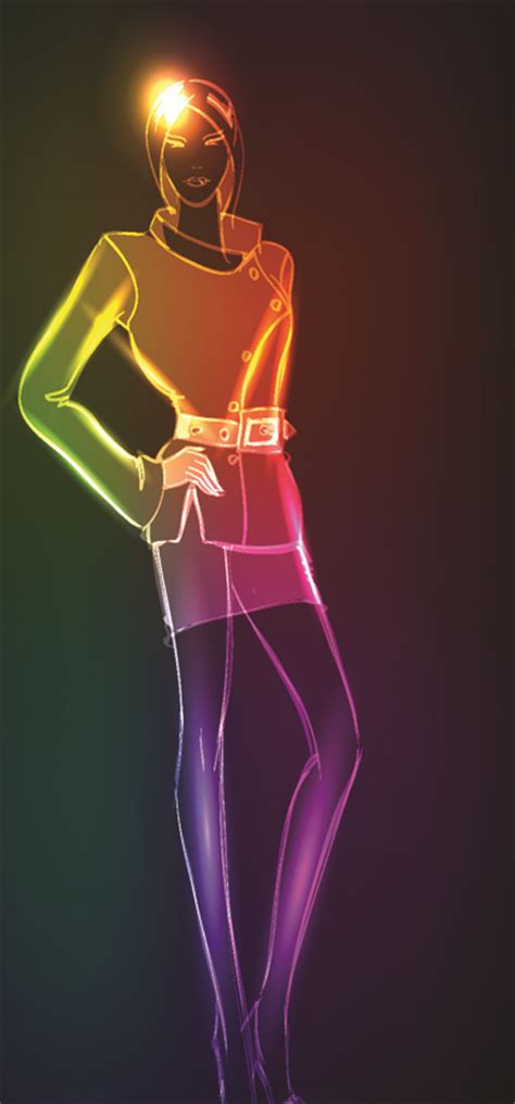 Set Of Girl Model Drawing Neon Light Vector 05 Free Download
