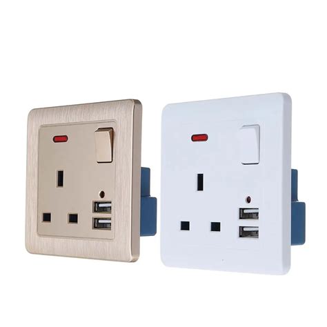 uk plug power outlet socket dual usb wall ac dc charger switch adapter port sockets