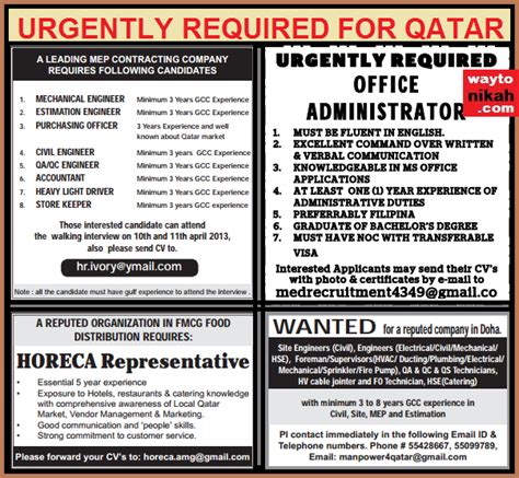 job vacancies  qatar gulf jobs  malayalees