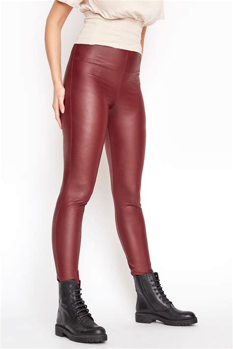 lts burgundy leather look leggings long tall sally