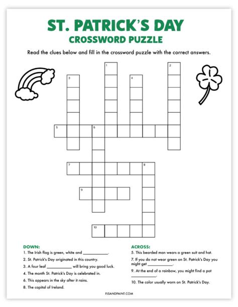 st patricks day crossword puzzle  printable game pjs  paint