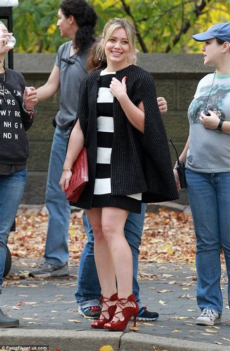 Hilary Duff Flashes Her Pins In Short Striped Dress In Nyc Daily Mail