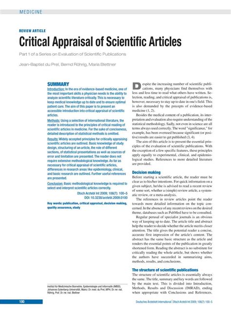 critical appraisal  scientific articles