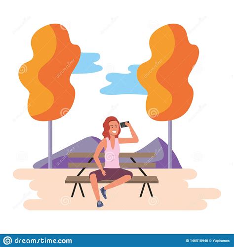 millenial sitting on park bench outdoors stock vector