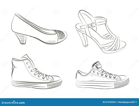 set  hand drawn men  women shoes vector  stock vector illustration  shoelace