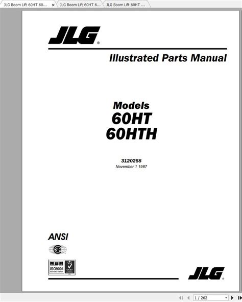 jlg boom lift ht hth operation service parts manuals