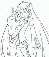 Miku Hatsune Coloring Chibi Vocaloid Anime Lineart Kouken Coloringhome Salvo sketch template