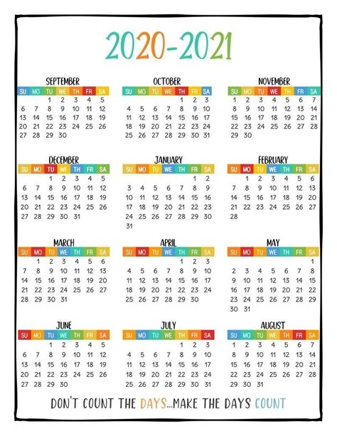 year   glance school calendar printable  calendar
