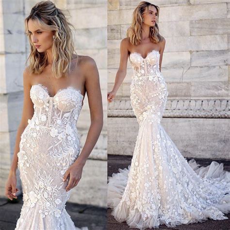 china strapless bridal dresses lace flowers mermaid wedding gowns z2086