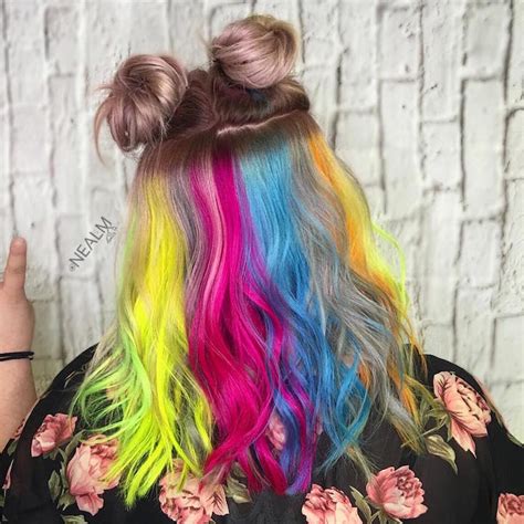 “hidden rainbow hair” trend conceals vibrant colors beneath naturally