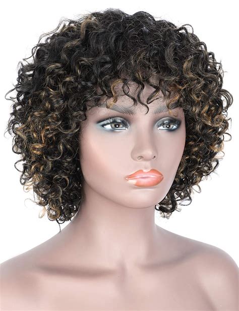 beauart short black brown highlights deep small curly  brazilian remy human hair wigs