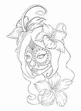 Skull Sugar Tattoo Girl Roses Drawing Pretty Mexican Tattoos Coloring Pages Outline Flowers Deviantart Candy Lineart Skulls Flower Found Friend sketch template