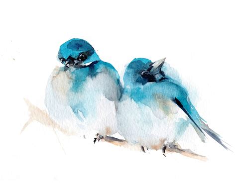 Blue Birds Couple Art Print Bird Watercolor Painting Art 2 Etsy