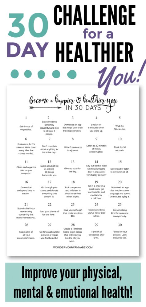 30 Day Challenge For A Healthier You